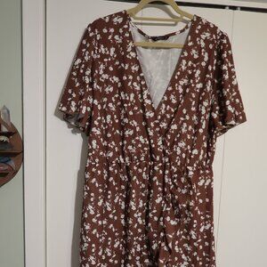 Bloomchic Brown Flowered Dress with Ruffle